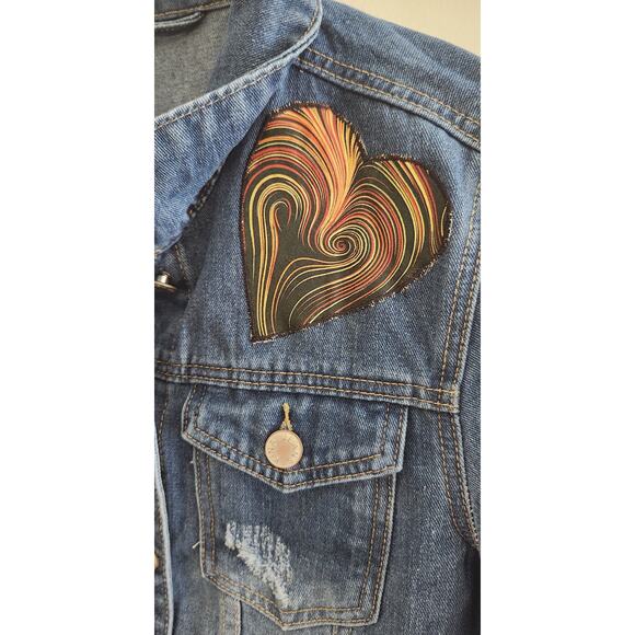 Kina Women's Custom Denim Jacket Hand Paint & Patchwork, Size L - Picture 4 of 5